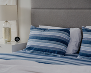 gravity blue flannel sheet with pillow over