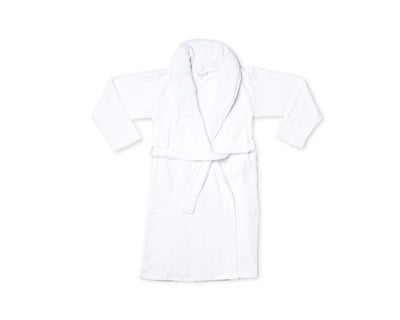 White terrycloth robe unfolded against a white backdrop