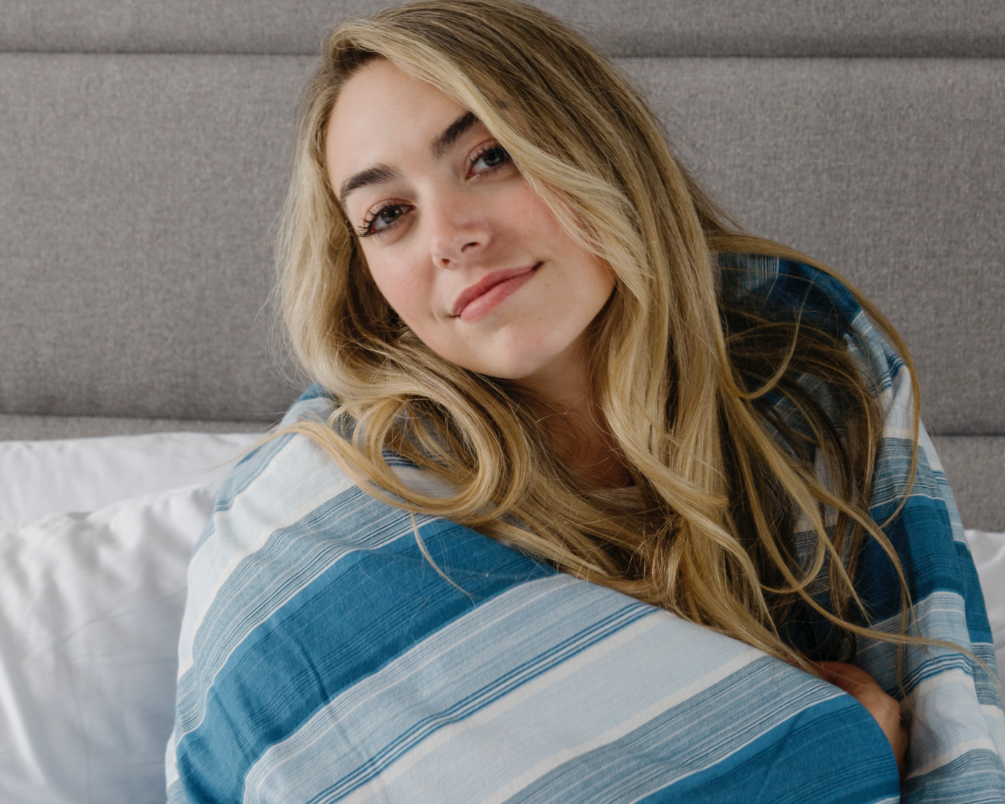 Woman with Blue Stripe Flannel Blanket #color_blue-stripe