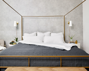 Grey gravity Queen/King Cooling Blanket displayed over queen bed.